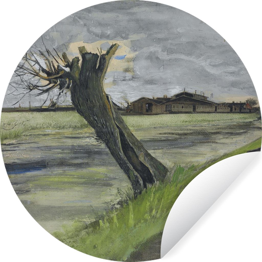 MuchoWow Runde Wandtattoo - Wandsticker Tapete Aufkleber Pollard Willow - Vincent van Gogh Ø 50 cm Selbstklebend und Repositionierbar - Wandaufk...