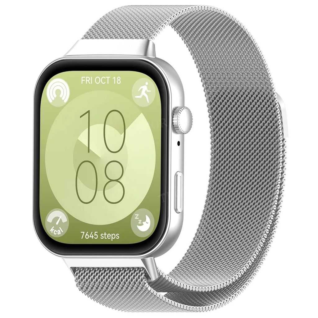 Strap-it Milanaise-Armband aus geflochtenem Edelstahl mit Magnetverschluss passend für Huawei Watch Fit 3 / Watch Fit 4 / Watch Fit 4 Pro (silber)