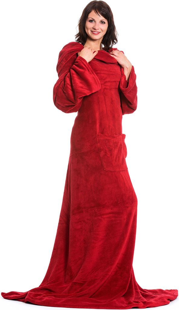 Kuscheldecke mit Ärmeln, 170x200 cm, rot (weinrot) Produktbild 