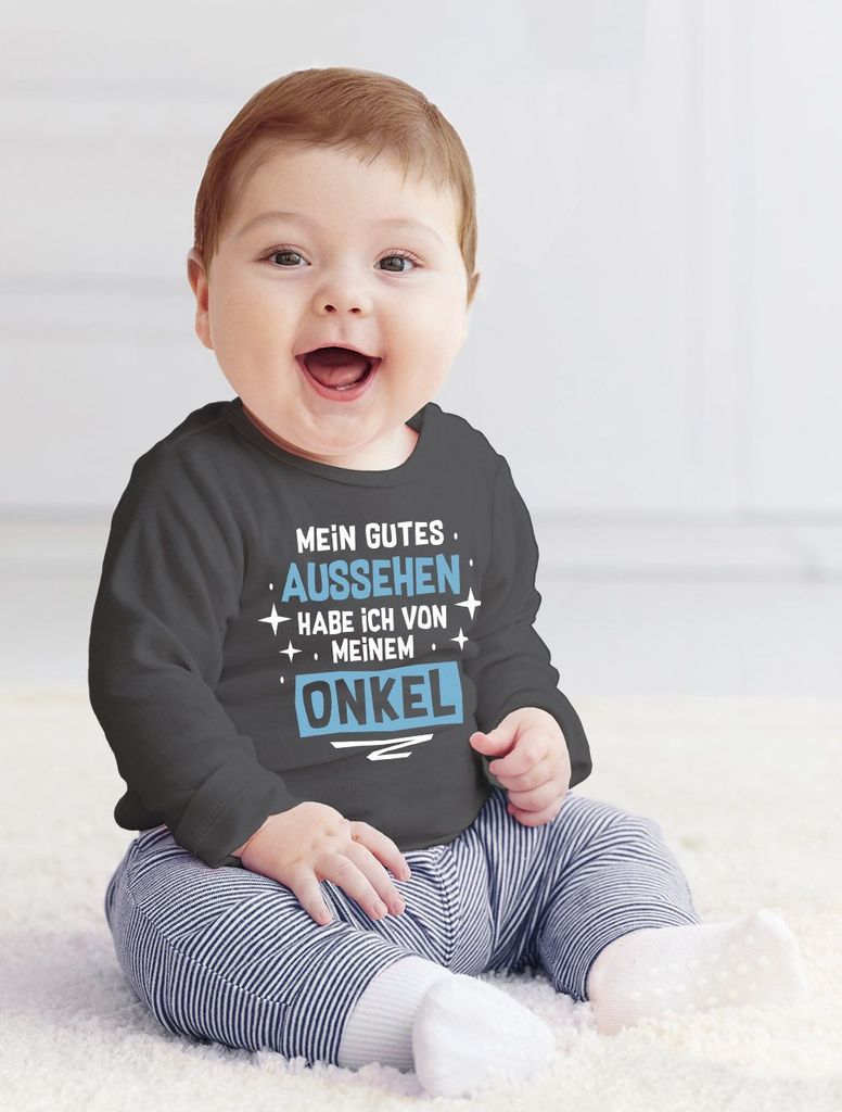 Baby Langarm-Shirt Mein gutes Aussehen hab ich von meiner Tante / meinem Onkel lustige Sprüche Babyshirt Jungen Mädchen Moonworks Onkel dunkelg...