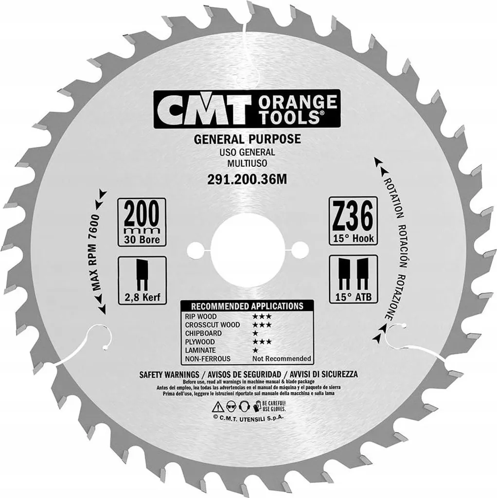 Lame de scie circulaire CMT 200x30x36Z pour une coupe bois universelle