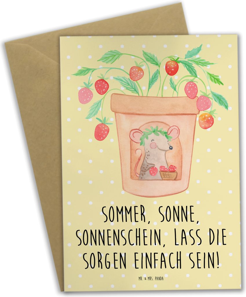 Mr. & Mrs. Panda Glückwunschkarte Sommerfreude - Gelb Pastell - Geschenk, Jahreszeiten, glückwunschkarten, Geschenke, hochzeitskarten, einladungs...