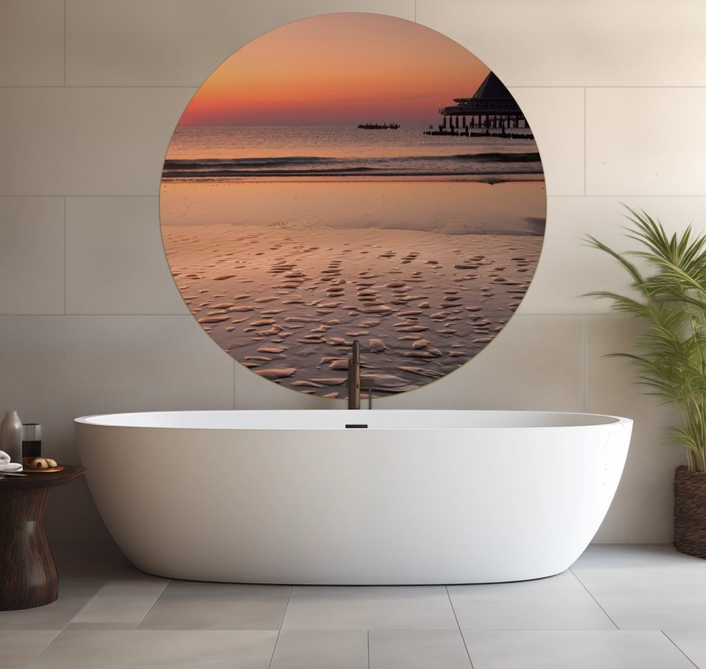 Wallario wasserfestes Poster selbstklebend 120 x 120 cm, Strand am Abend - Seebrücke am Ostseebad Heringsdorf, Badezimmerposter Spritzschutz mit H...