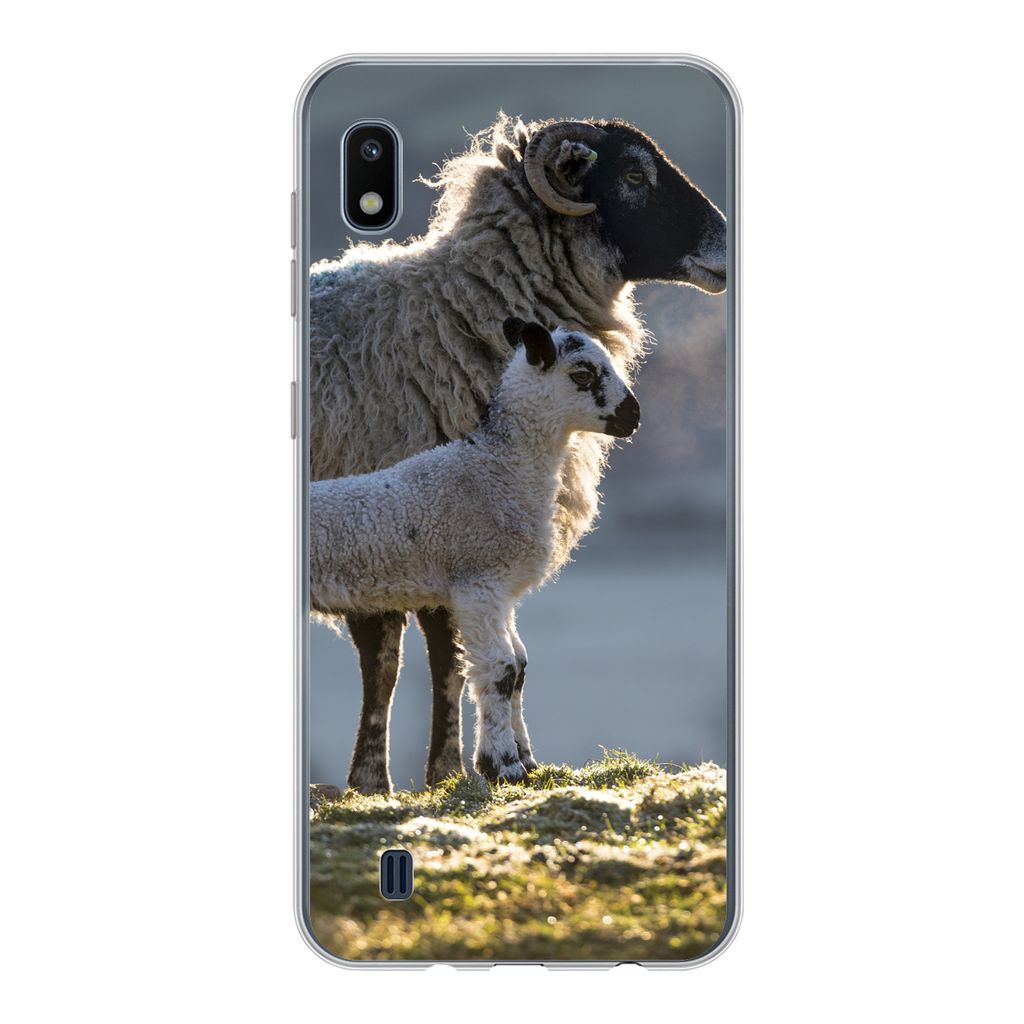 MuchoWow Handyhülle Schutzhülle Hülle für Samsung Galaxy A10 Schaf - Lamm - Sonne Silikon Softcase Handy Hülle - Schutzhülle