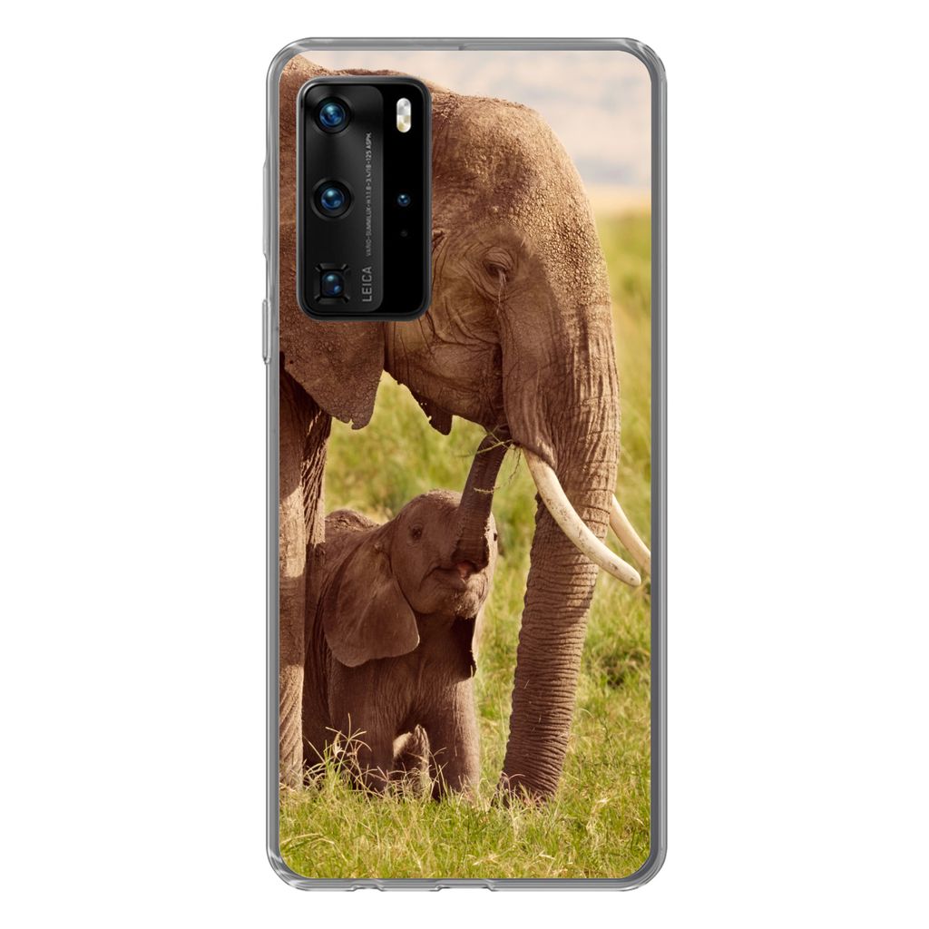 MuchoWow Handyhülle Schutzhülle Hülle für Huawei P40 Pro Elefant - Gras - Jung - Rüssel Silikon Softcase Handy Hülle - Schutz