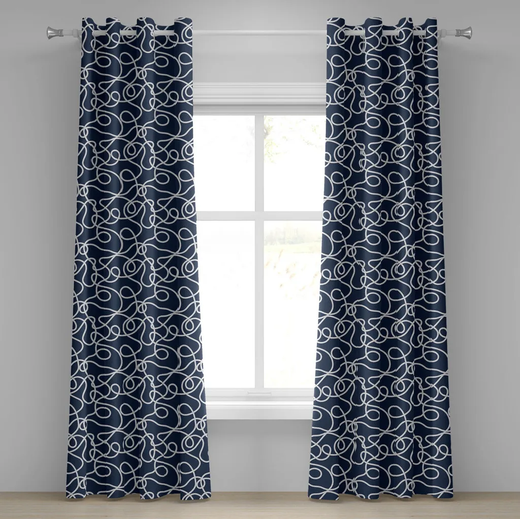 Rideau à œillets marine ABAKUHAUS motif nautique 2 panneaux 280x245 cm