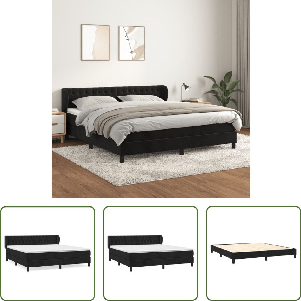 The Living Store Boxspringbett mit Matratze Schwarz 180x200 cm Samt