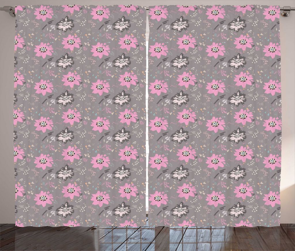 ABAKUHAUS Garten-Kunst Rustikaler Gardine, Abstrakt blühende Blume, Schlafzimmer Kräuselband Vorhang mit Schlaufen und Haken, 280 x 225 cm, Mehrf...