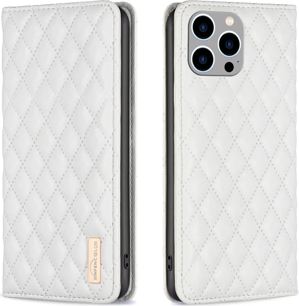 Custodia iPhone 14 Pro Max Pelle Bianco Flip con Slot Carte e Stand