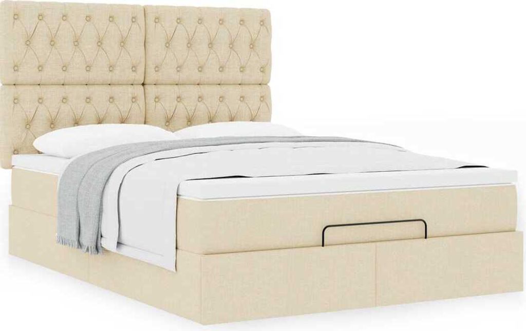 Design New Bettrahmen inkl. Lattenrost - Ottoman-Bett mit Matratze Creme 140x200 cm Stoff - Klassische Betten Möbel2025 CHY4710823 6parcel