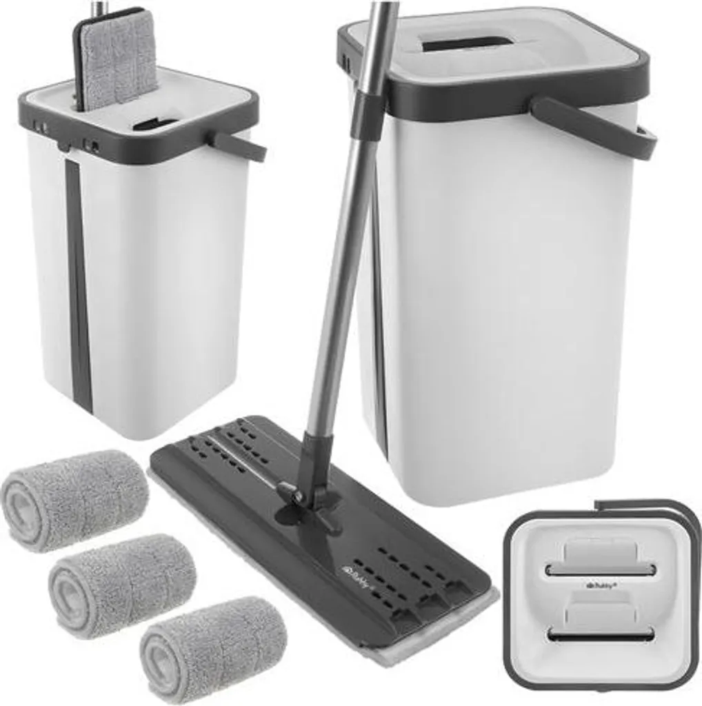 Balai-serpillère plat avec seau double 11L et 3 lingettes microfibres