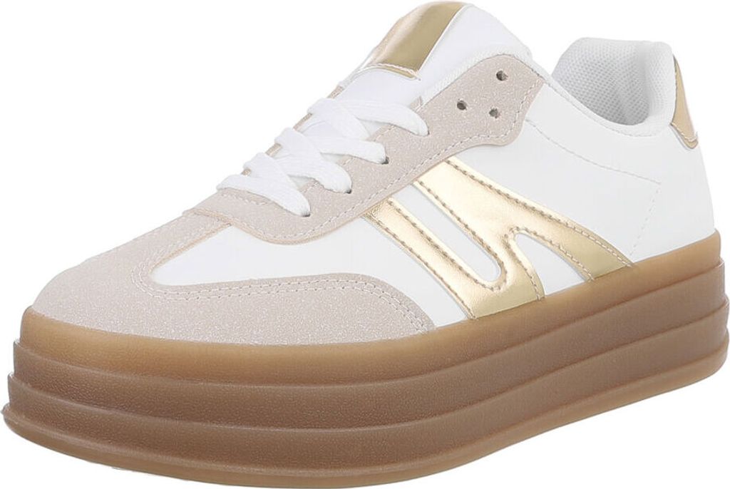Ital-Design Damen Freizeitschuhe Lederoptik Sneakers Low 88843389 Creme Gr. 36