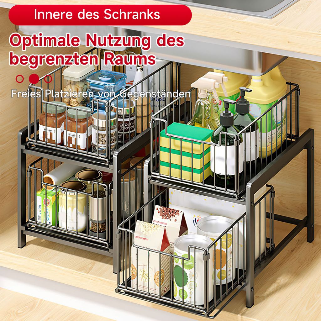 SOLVIEW Ausziehbarer Küchenorganizer | 2-stöckig Mit Trennwänden Für Schränke