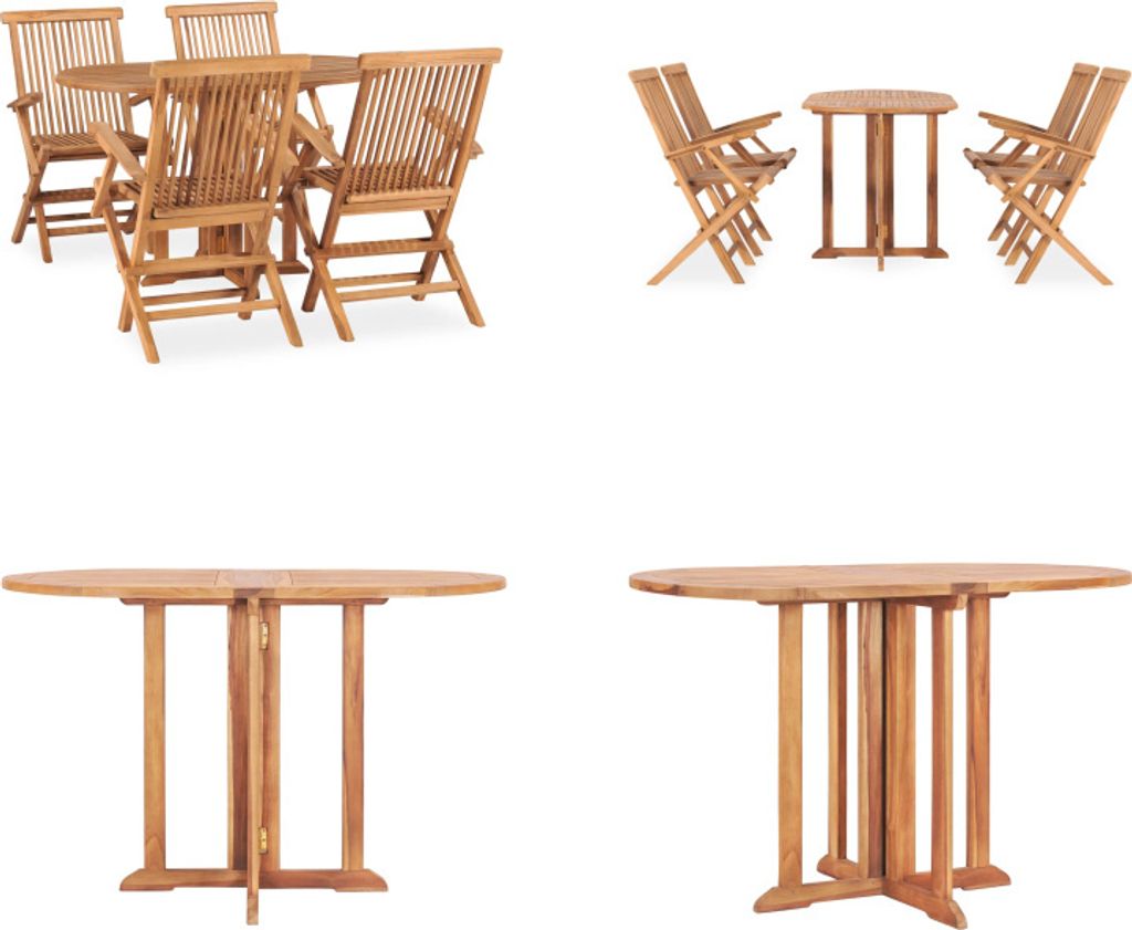 vidaXL 5 tlg. Garten Essgruppe Klappbar Massivholz Teak - Gartenmöbel-Set - Gartenmöbel-Sets - Gartentisch Und Stühle - Gartentische Und Stühle