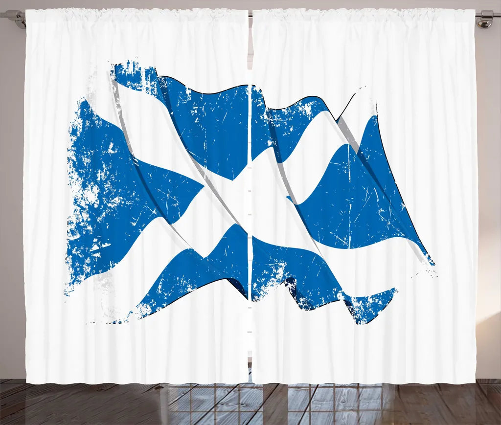 Grand Rideau de Chambre Écossais 280x225 cm pour Déco Rustique Bleu Cobalt