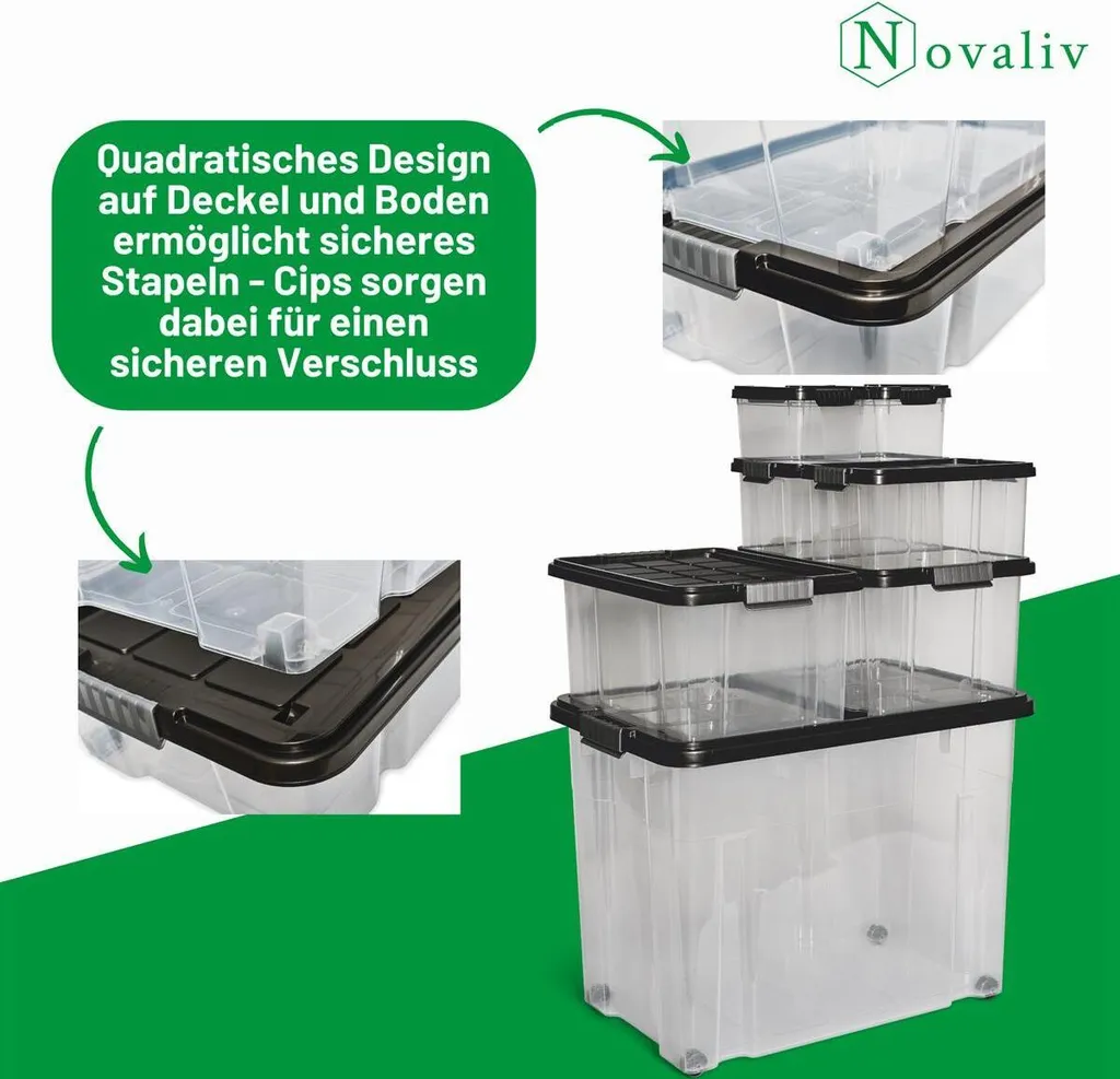 Bac de Rangement Plastique 80L Empilable avec Couvercle Anthracite - 3