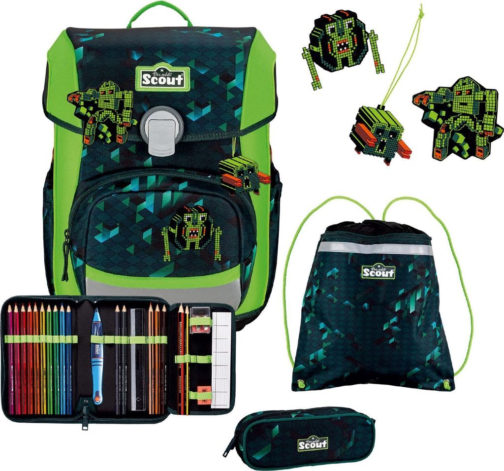 Scout zaino della scuola Basic Neo Set -pezzi Cubes verde