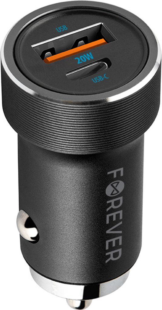Forever KFZ Ladegerät Autoladegerät Auto 1x USB-C 1x USB 20W PD CQ Zigarettenanzünder Schnelle + Ladekabel USB-C - USB-C.