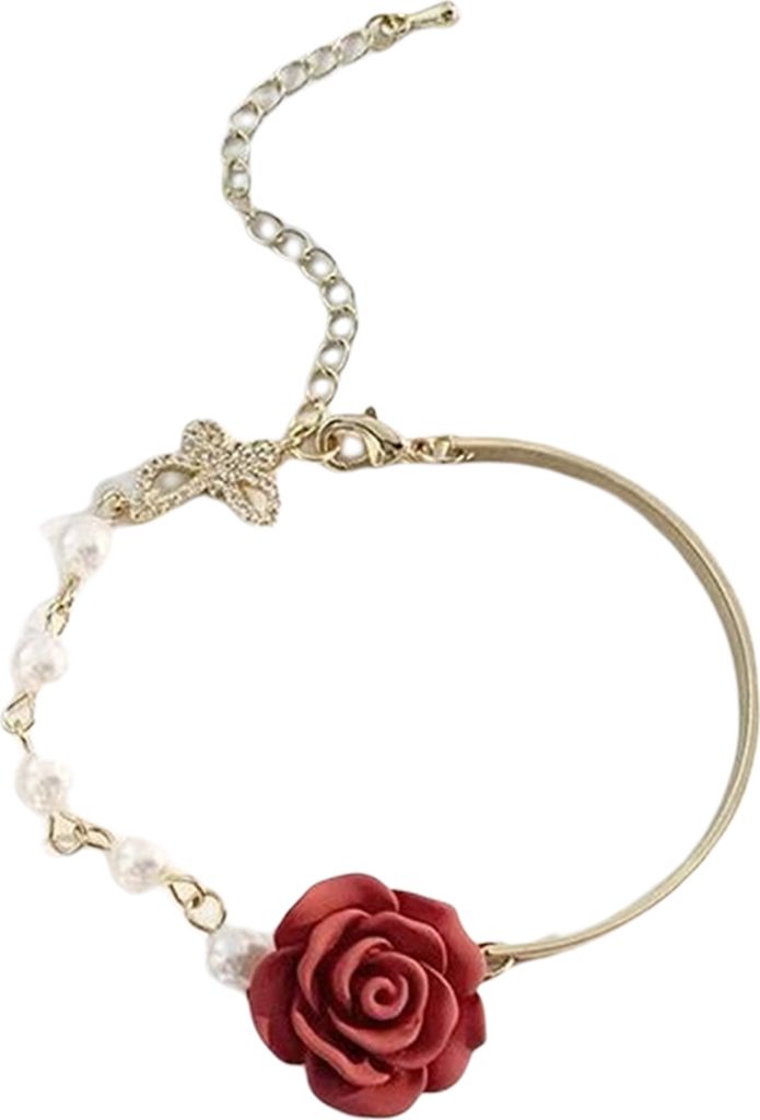 Damen-Armband, Rosen-Blumen-Charme, Galvanik, kein Verblassen, Schleife, Ornament, Kunstperlen-Dekoration, verstellbar, französisches Temperament,...