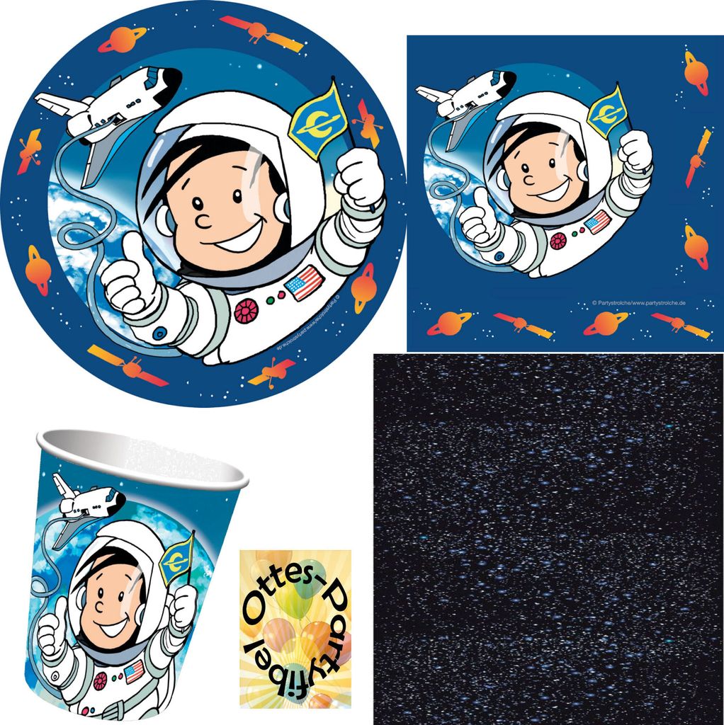 Astronaut-Flo-Party-Set 37tlg. - für 8 Entdecker Teller Becher Servietten Tischdecke