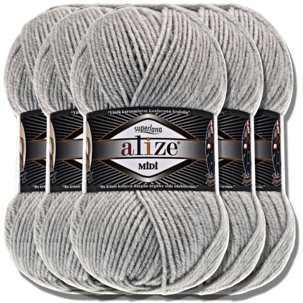 Alize 5x 100g Superlana Midi, filato, tinta unita, adatto Immagine del prodotto 