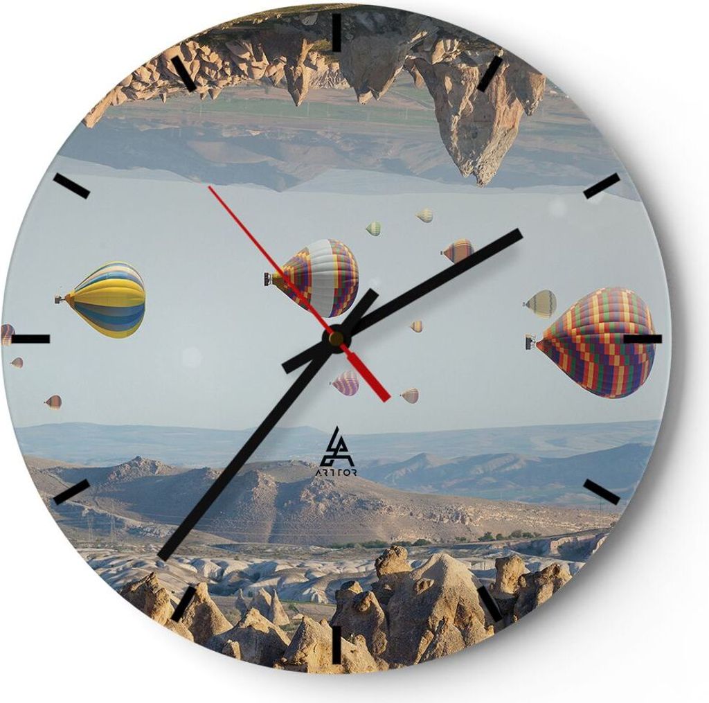 Wanduhr - Rund - Glasuhr - Surrealismus Flug Luftballons - 30x30cm - Schleichendes Uhrwerk - Lautlos - zum Aufhängen bereit - Dekoration Modern - ...