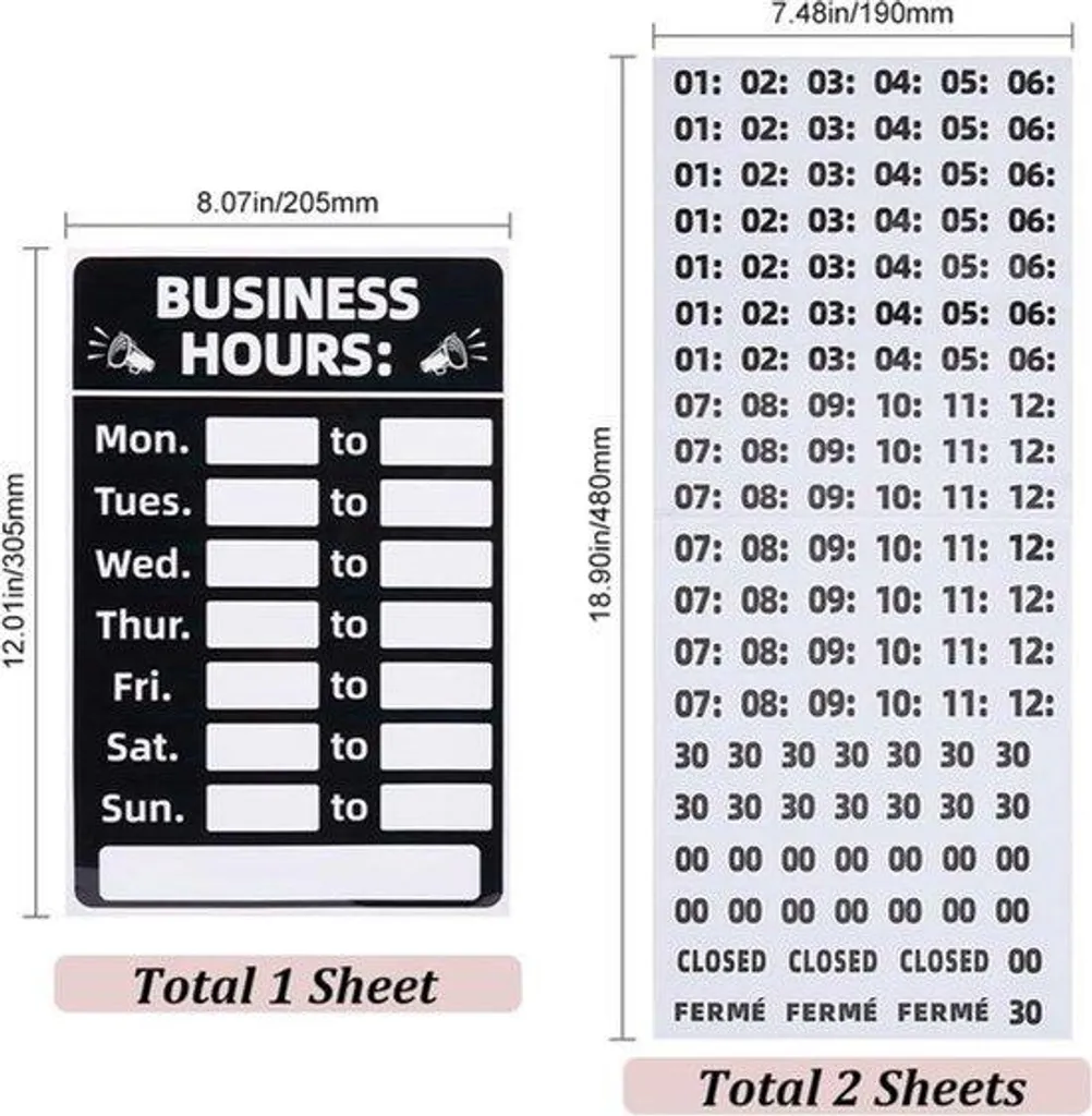 Affichage Horaires pour Commerce et Bureau - Sticker Vitrine avec Chiffres