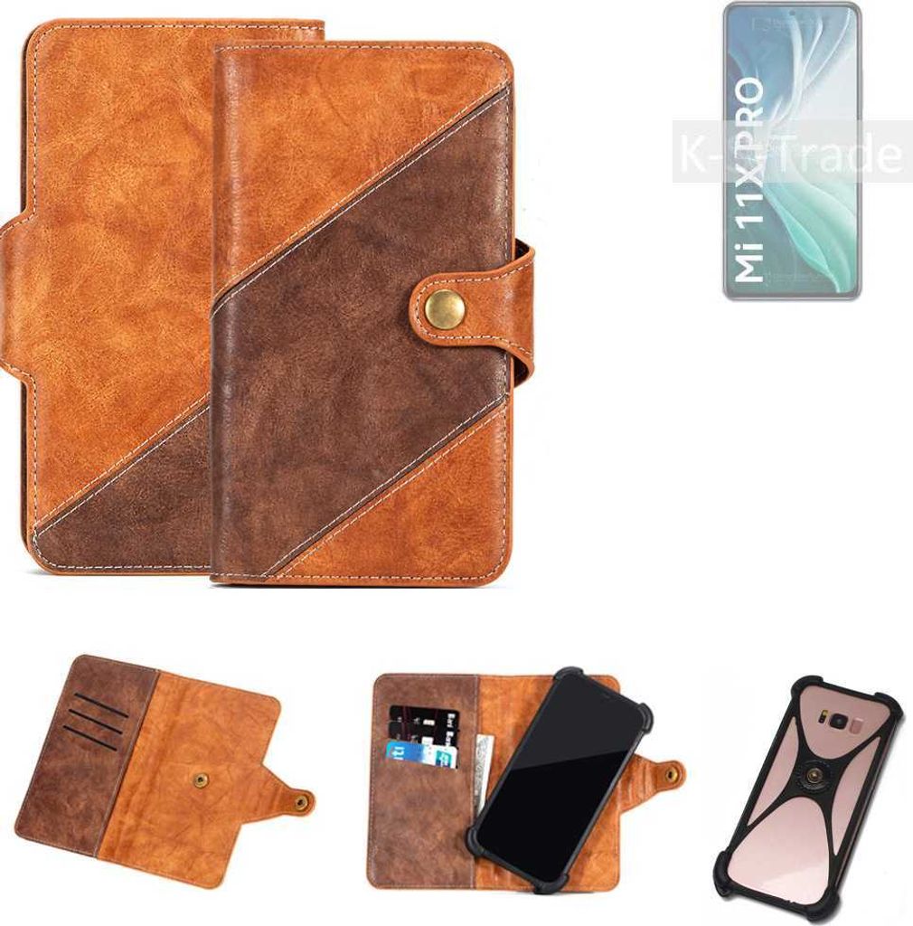 K-S-Trade Handyhülle Schutzhülle Bookstyle Case Wallet-Case kompatibel mit Xiaomi Mi 11X Pro Cover Klapphülle Kantenschutz Smartphone dunkelbraun