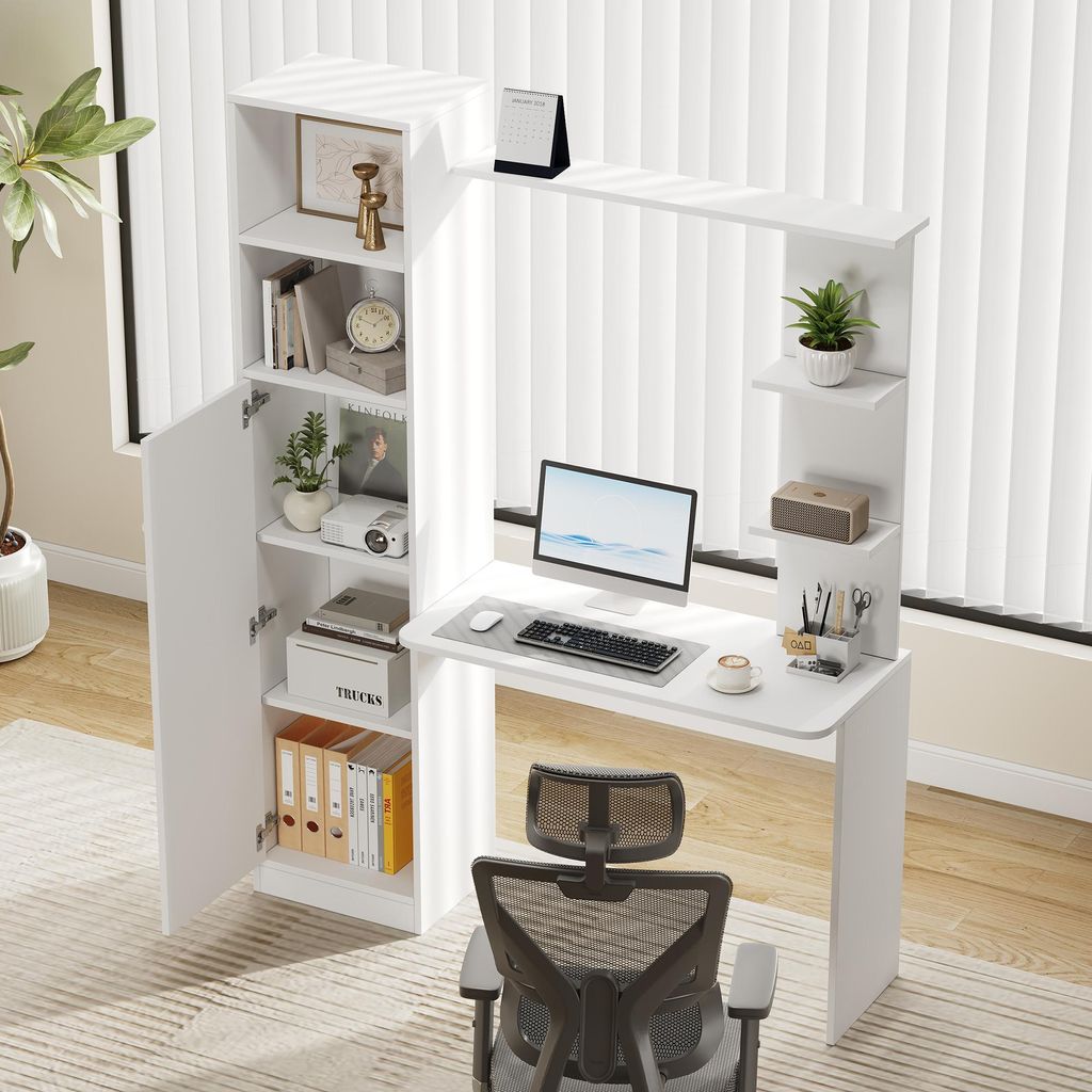 MODFU Bürotisch Schreibtisch mit offenen Fächern Aufbewahrungsschrank viel Stauraum für Wohnzimmer und Arbeitszimmer geeignet Weiß