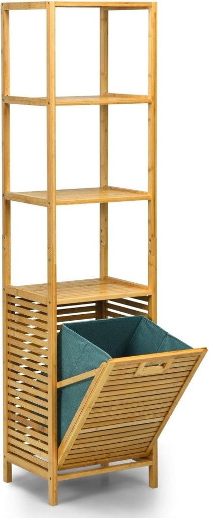Badezimmer Hochschrank mit Wäschekorb aus Bambus mit Regalen Ideal für Bad 40 x 33 x 160 cm Natur