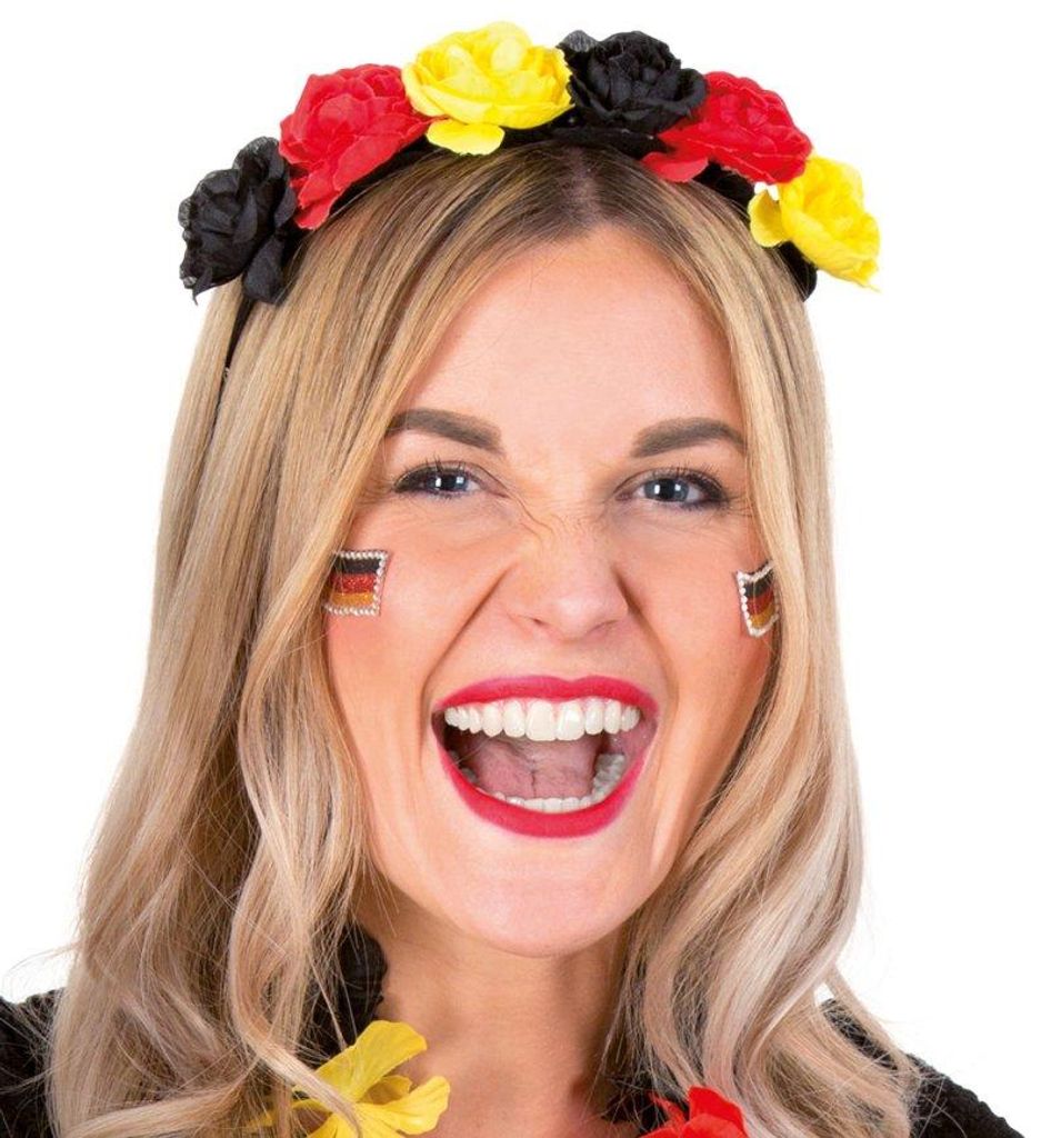 Haarschmuck Blumiger Haarreif Fan Schwarz-​Rot-Gold Produktbild 