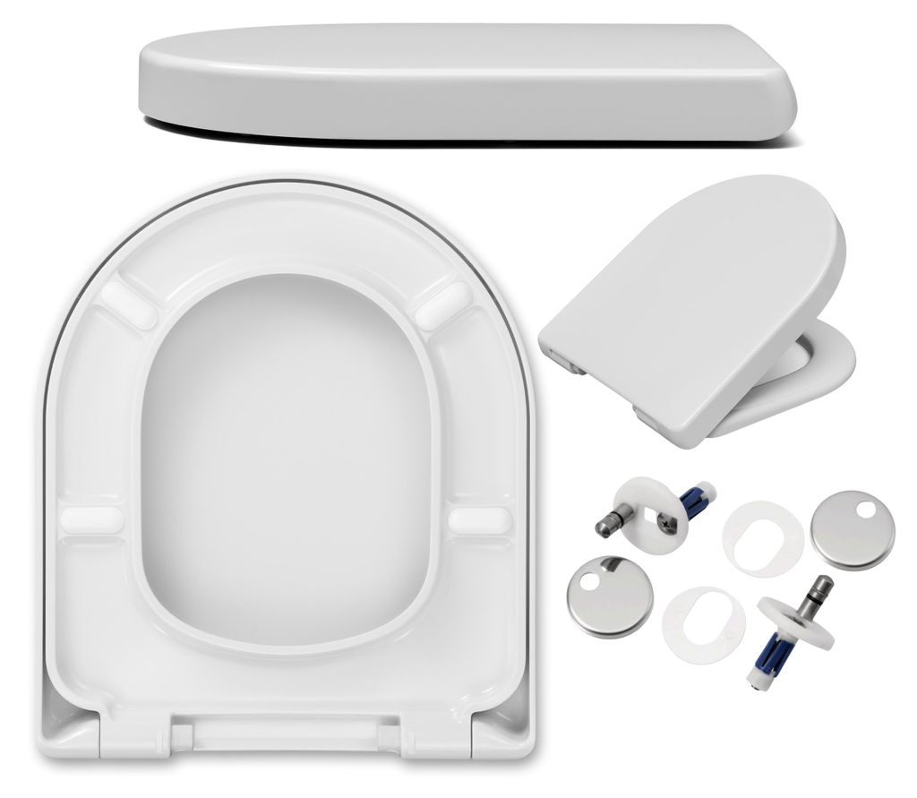 WC Sitz - Toilettensitz - Weiß - 42,5 Cm X 36,8 Cm - Antibakteriell - - Duroplast - Soft-close - Toilettendeckel