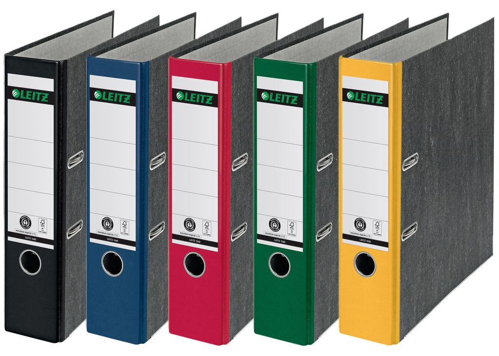 Leitz 5er Pack Qualitäts-Ordner, das Original, DIN A4 Aktenordner 8 cm breit, Wolkenmarmor-Papier, Blauer Engel, Mit 180° Mechanik sortiert