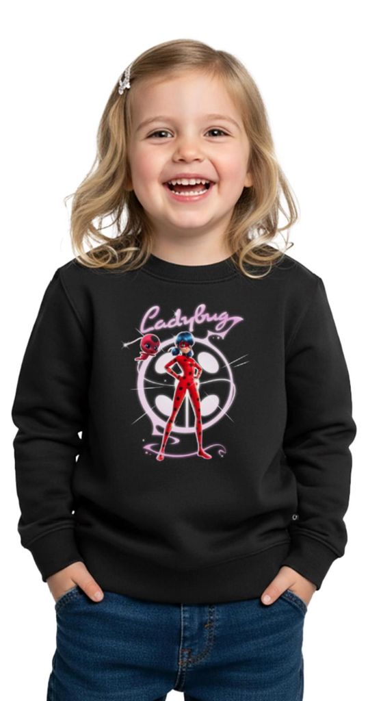 Spreadshirt Miraculous Ladybug Mit Tikki Kinder Premium Pullover, 110/116 (4 Jahre), Schwarz