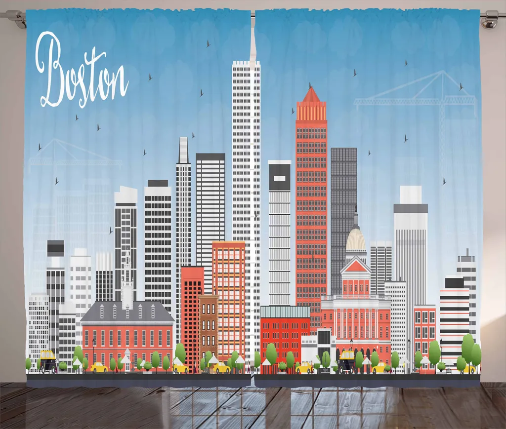 ABAKUHAUS Boston Tenda rustica, State House dettagliata, tenda con passanti e ganci per camera da letto, 280 x 175 cm, multicolore