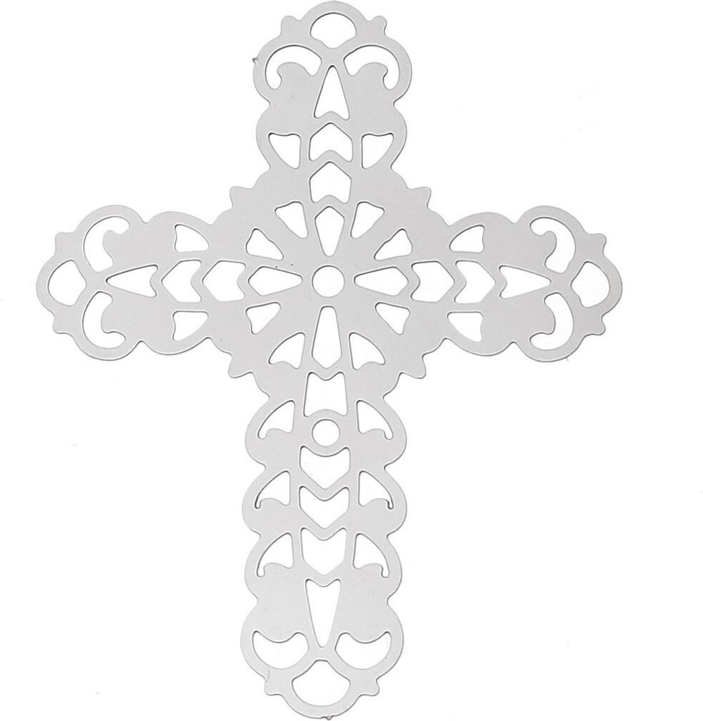4 Edelstahl Verzierungen 40x32mm Anhänger Kreuz Ornament Scrapbooking Schmuck