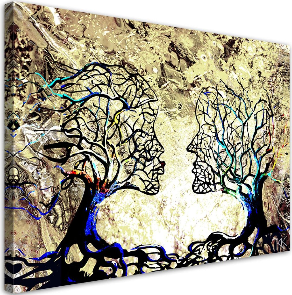 Leinwandbild Abstraktion eines Baumkusses Liebe 90x60 Feeby Beige bild für die wand bereit zum aufhängen