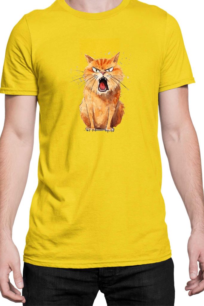 Herren T-Shirt Funny Cats Breeds Kurilian Bobtail Cat, Man S / Gelb