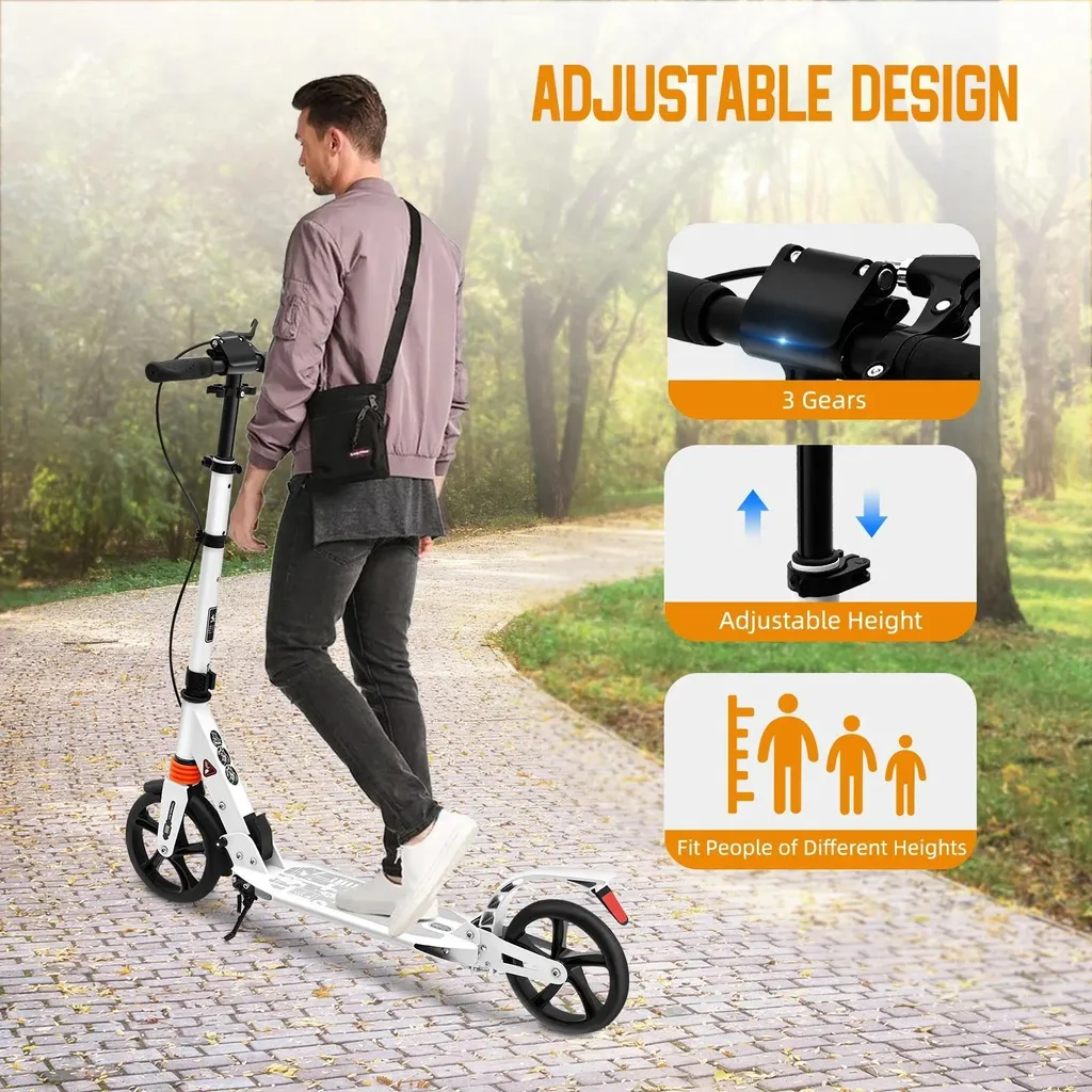 Trottinette urbaine à grandes roues - Hauteur réglable - Modèle Blanc
