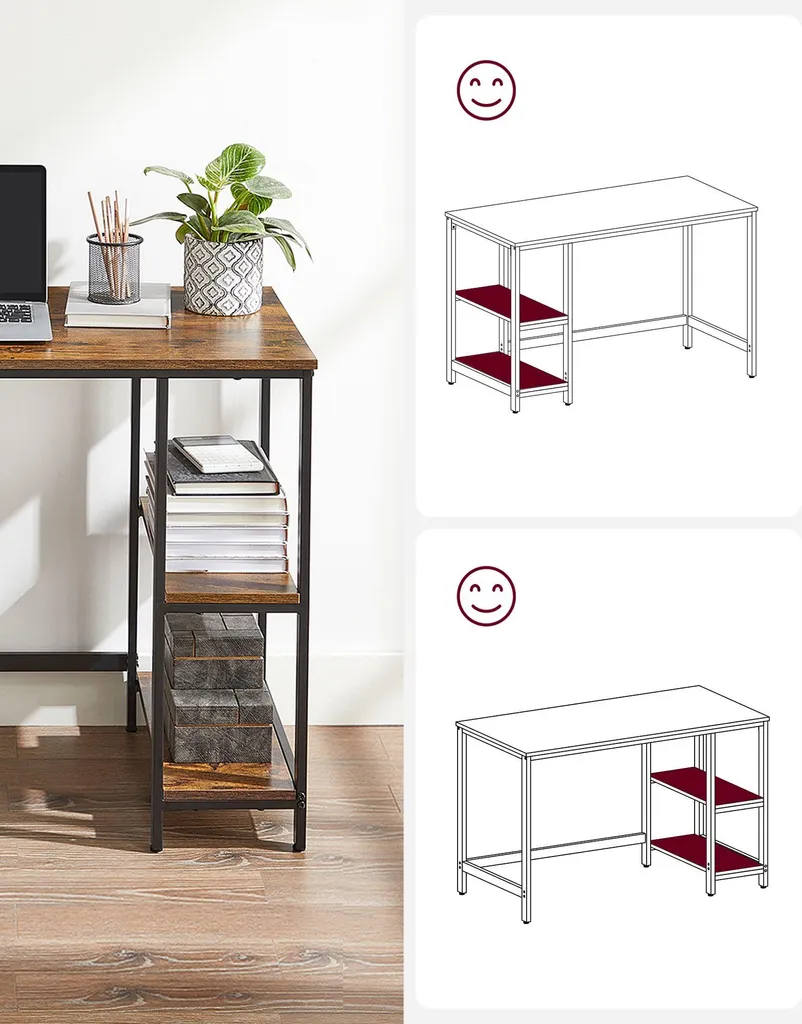 Bureau d'Angle Droit Style Industriel et Étagères de Rangement Intégrées - 4