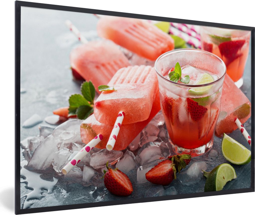MuchoWow MuchoWow Gerahmtes Poster Lachsrosa Eiscreme und Getränke 90x60 cm - Poster mit zchwarzem Bilderrahmen - Fotorahmen - Foto-Plakat