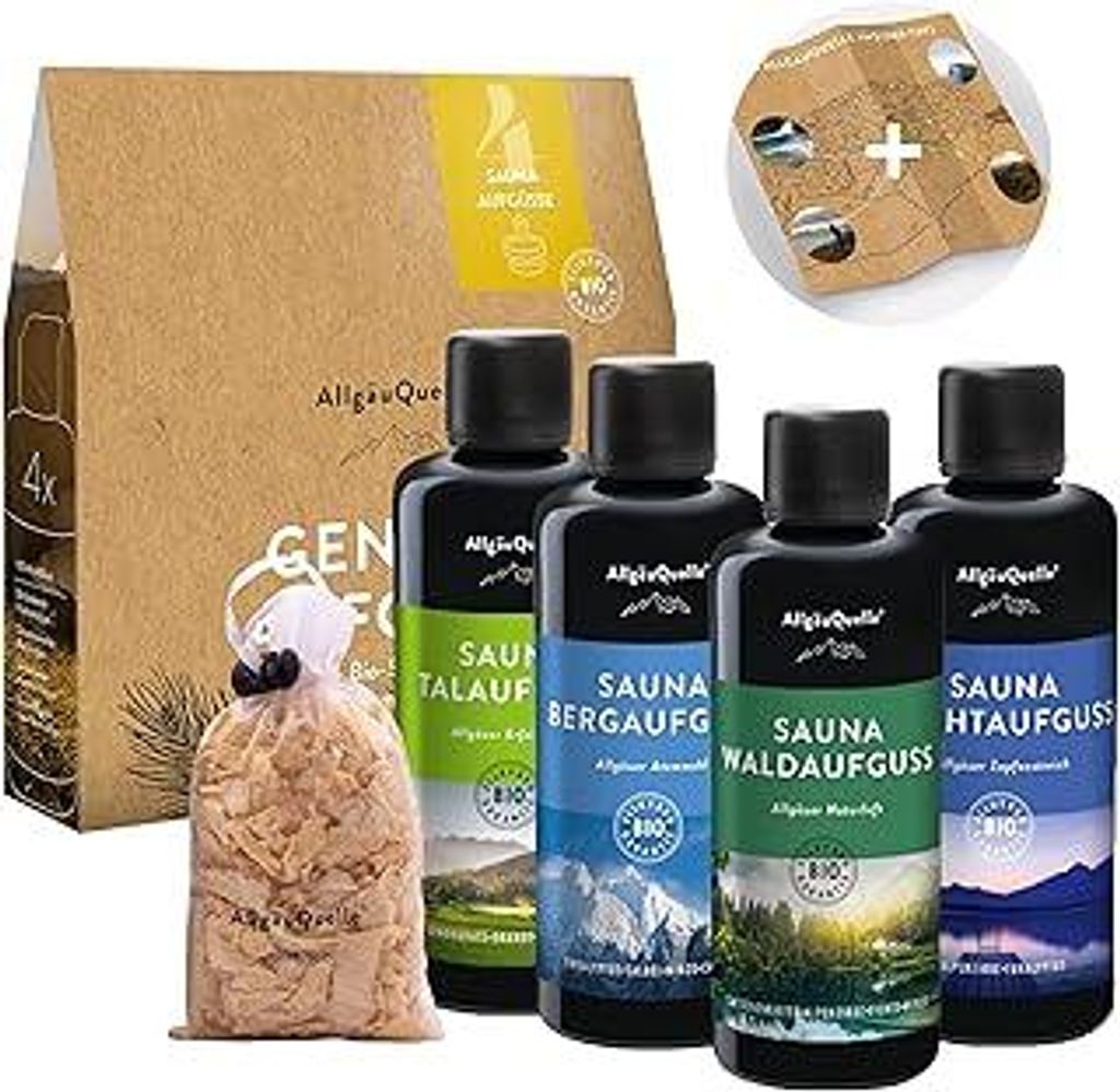 Saunaaufguss Set 4er Sauna Zubehör 4x100ml Sauna Aufguss - Sauna Set inkl. Karte mit Allgäu Insider-Tipps