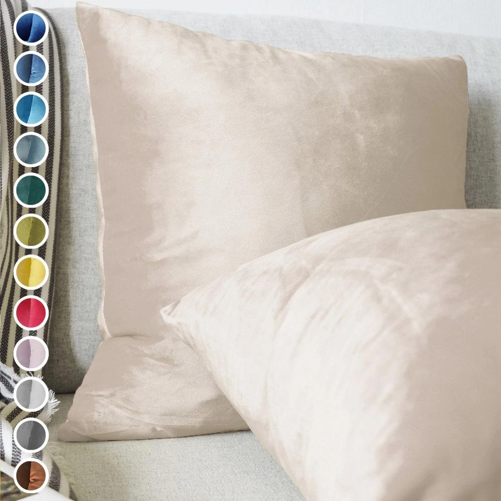 Lionmood Premium Samt Kissenbezug Beige 50x50cm -1er- Velvet Kissenhülle mit Reißverschluss - Modernes Design, Weich, Einfarbig für Sofa