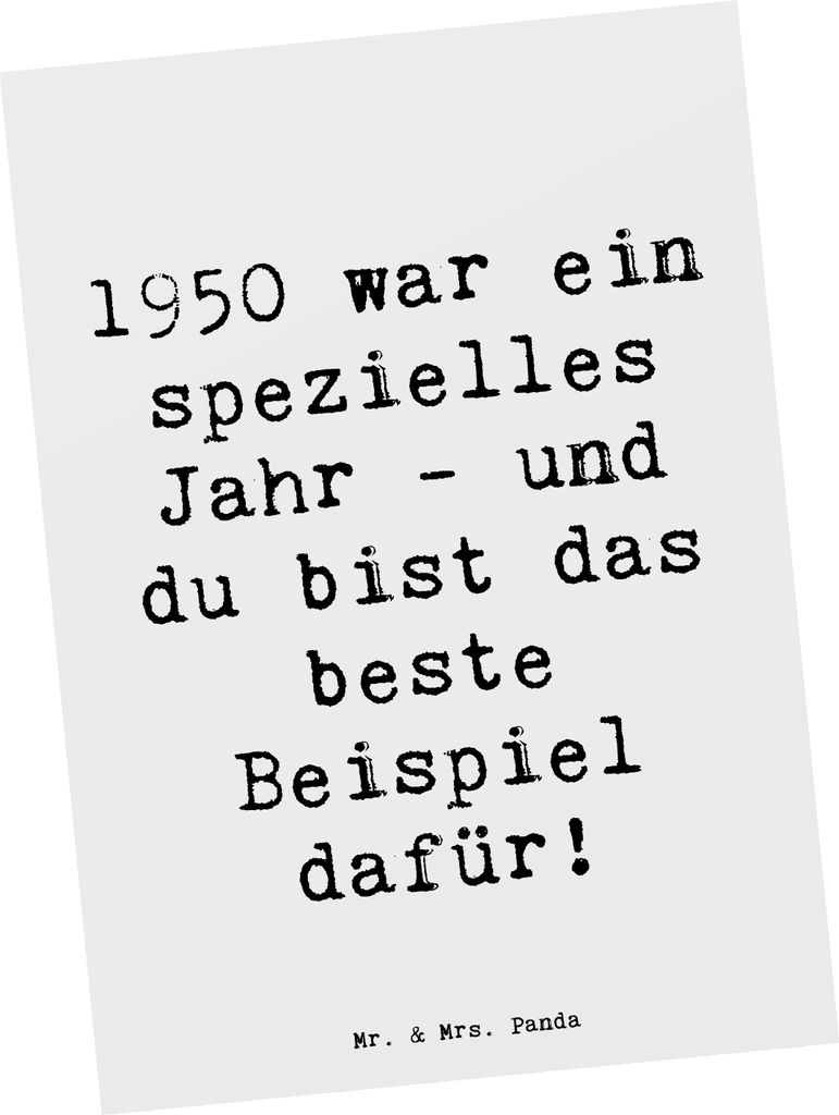 Mr. & Mrs. Panda Postkarte Spruch 1950 Geburtstag - Weiß - Geschenk, bildkarte, Jahrgang, Postkarten, außergewöhnlich, Happy Birthday, Geburtsta...