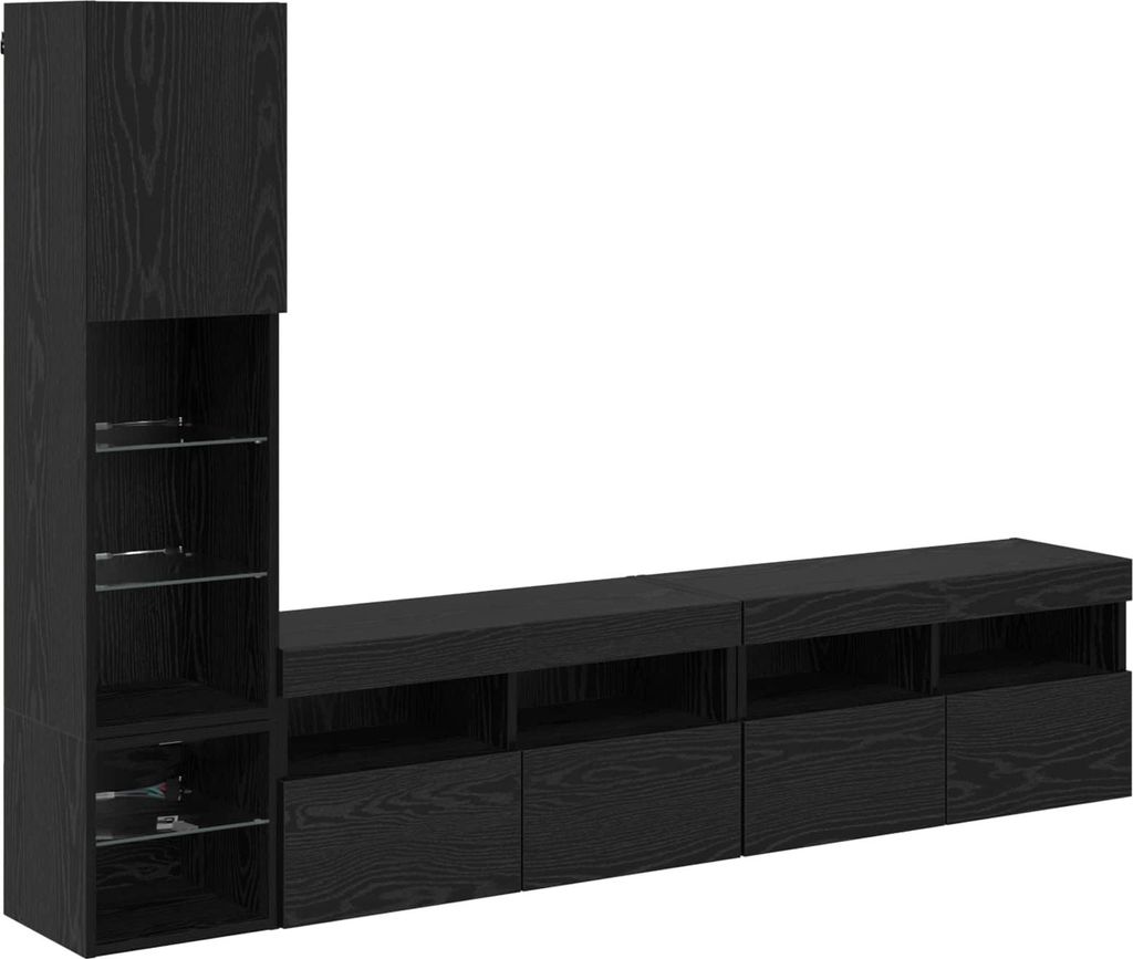 vidaXL TV-Wandmöbel mit LED 4 pcs Schwarz Eichen-Optik Holzwerkstoff