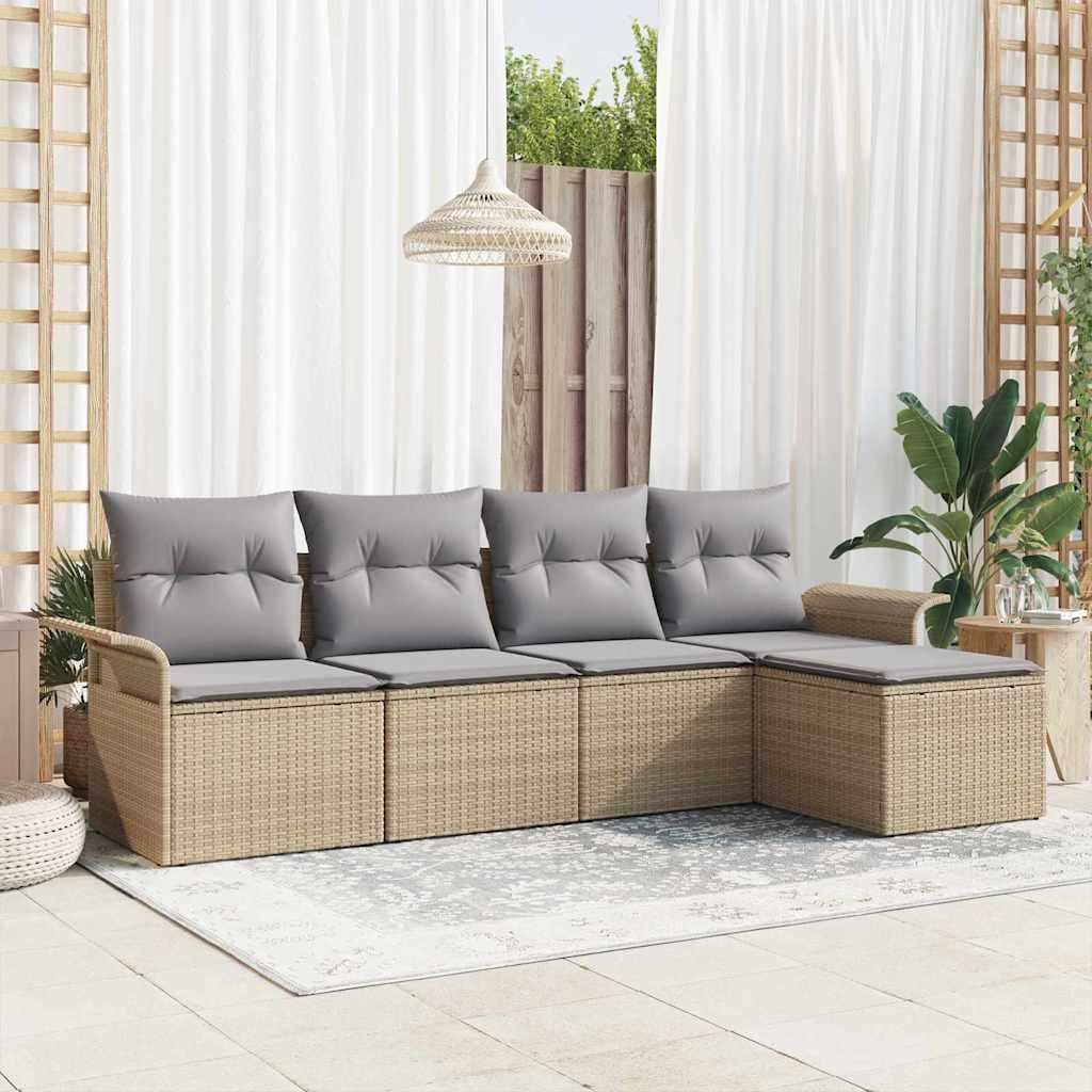 Maison Exclusive - Gartensofa-set mit Kissen mit Speicher 5 pcs Beige Poly-Rattan