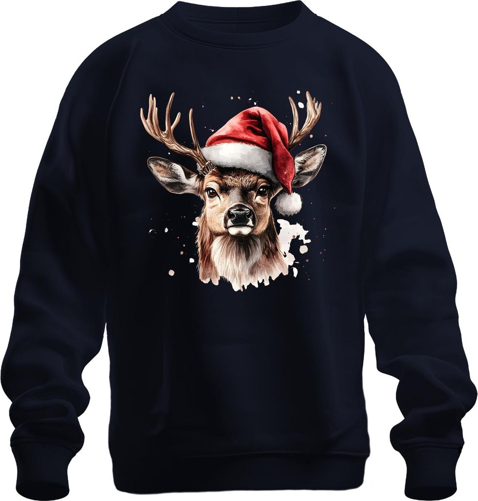 Weihnachtshirsch Rentier Aquarell realistisch Weihnachten Uni Sweatshirt Pullover, Navy, L