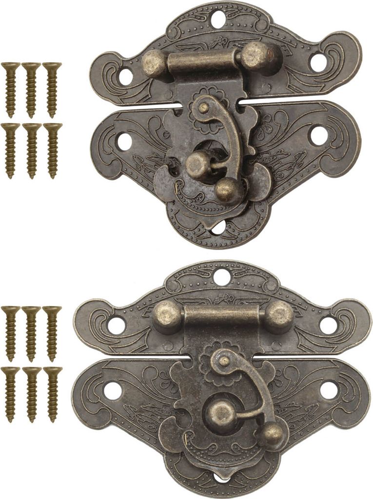'FUXXER - 2x Antike Verschlüsse, Rast-Haken, Schloss, Bronze Eisen Design, Beschläge für Truhen Kist'