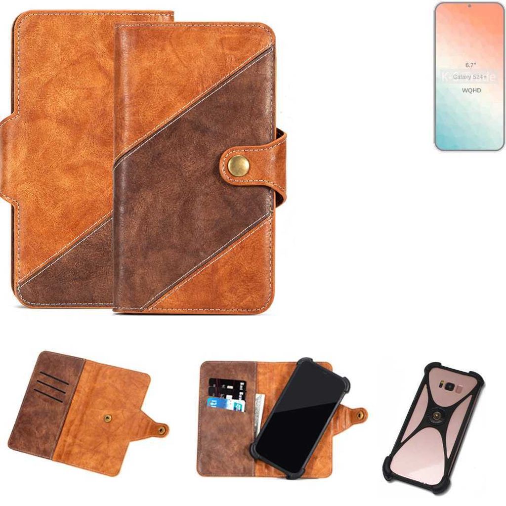 K-S-Trade Handyhülle Schutzhülle Bookstyle Case Wallet-Case kompatibel mit Samsung Galaxy S24+ Cover Klapphülle Kantenschutz Smartphone dunkelbraun