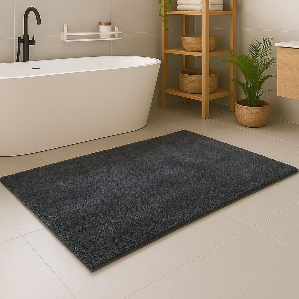 Badezimmer-Teppich Waschbar Anthrazit 50x90 cm - Badematte, Bad- & Duschvorleger Weich & Rutschfest